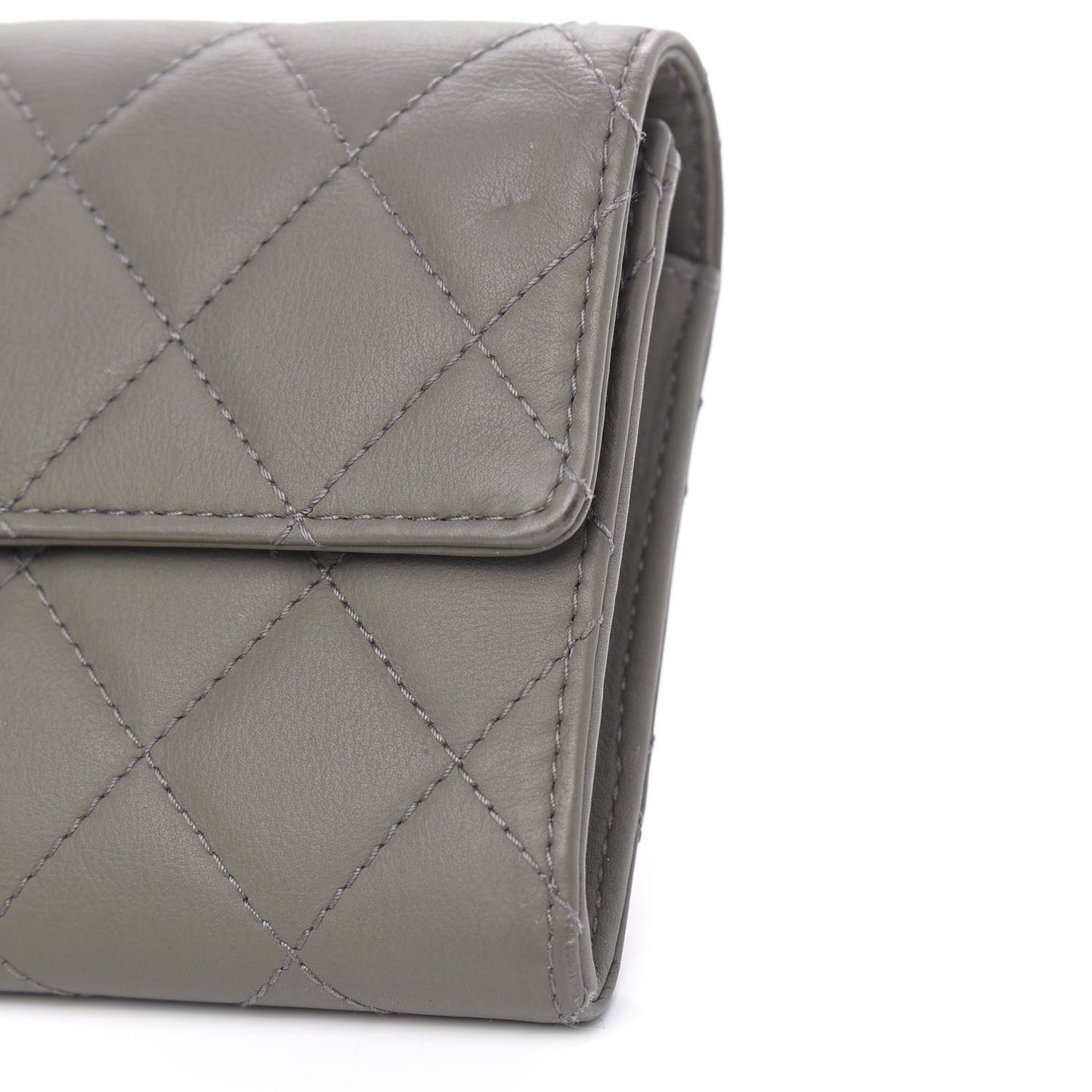 Calfskin Quilted Large Gusset Flap Wallet Grey