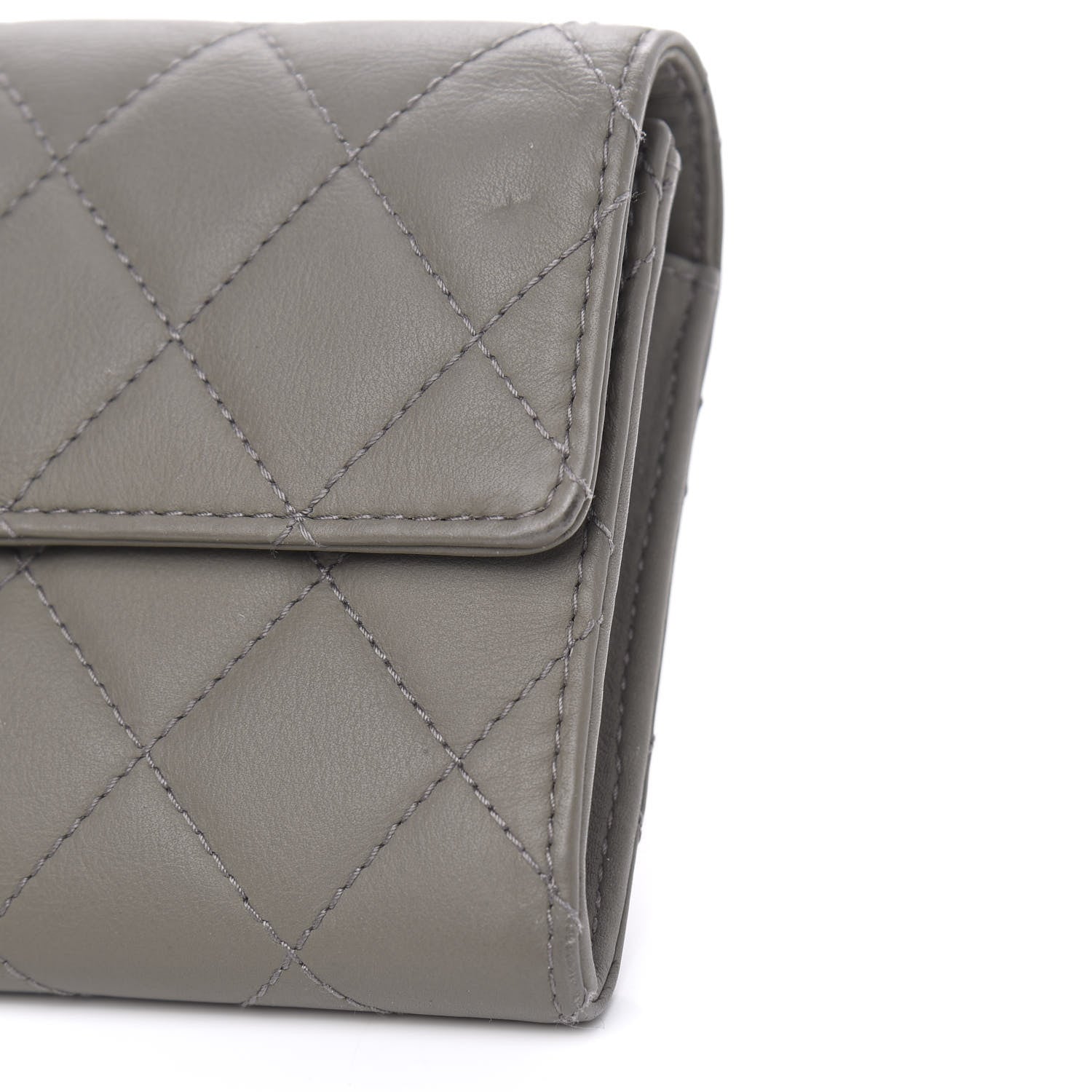 Chanel Calfskin Quilted Large Gusset Flap Wallet Grey 12 of 12