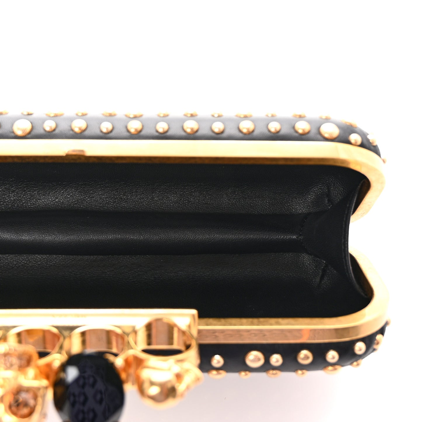 Nappa Studded Skull Knuckle Duster Clutch Black