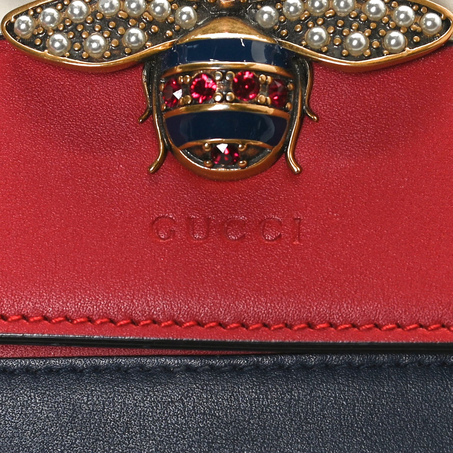 Calfskin Queen Margaret Chain Wallet Blue Agata Hibiscus Red Mystic White