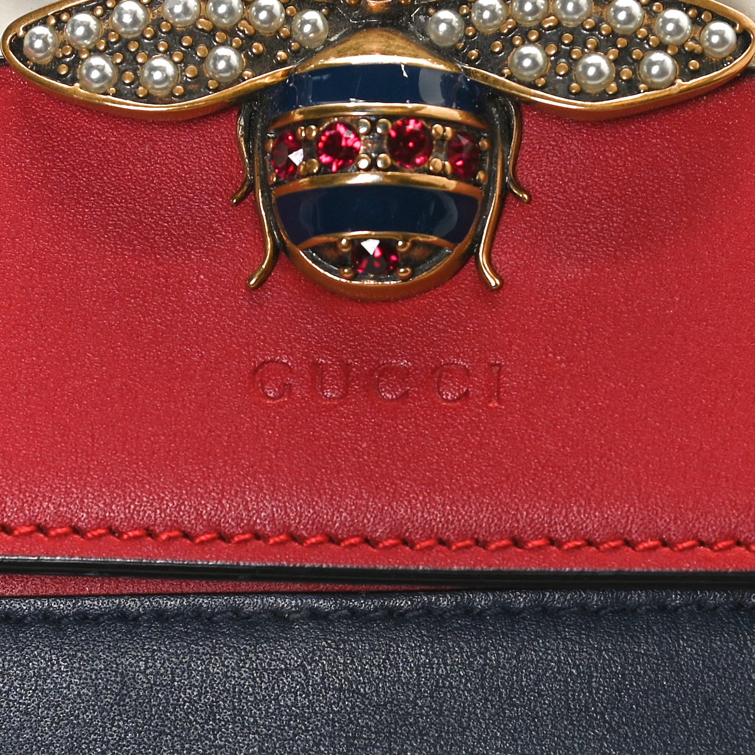 Gucci Calfskin Queen Margaret Chain Wallet Blue Agata Hibiscus Red Mystic White 7 of 10