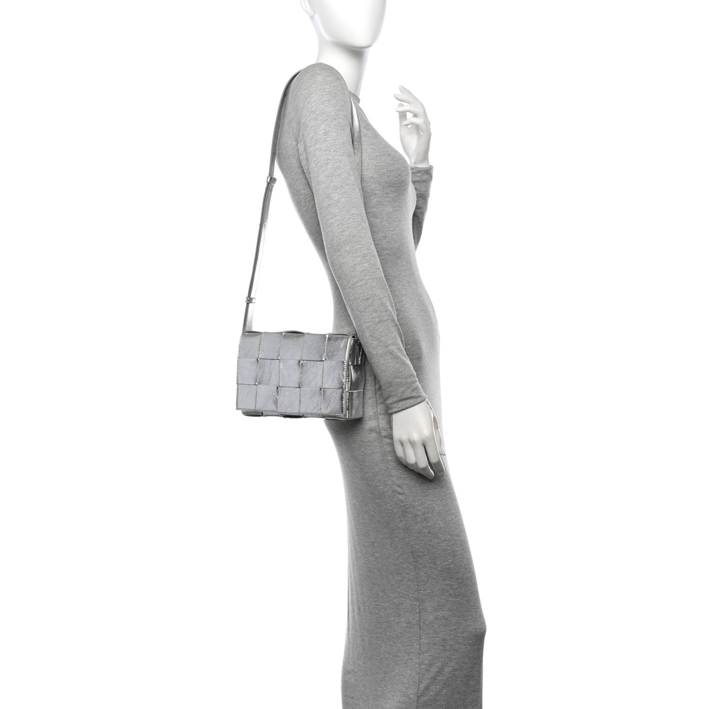 Metallic Lambskin Maxi Intrecciato Cassette Crossbody Bag Silver