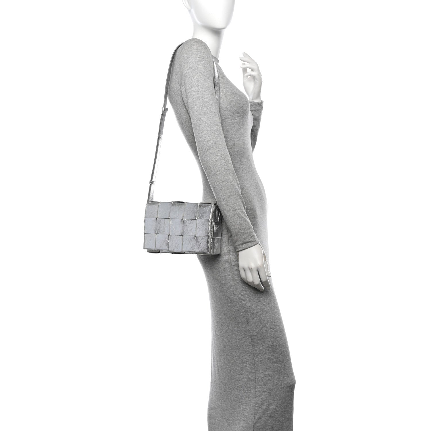 Bottega Veneta Metallic Lambskin Maxi Intrecciato Cassette Crossbody Bag Silver 2 of 11