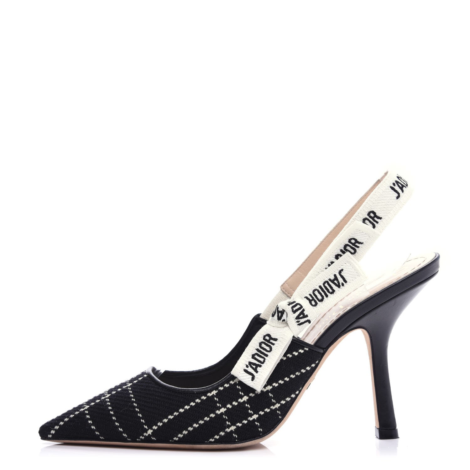 Christian Dior Fabric Ribbon Tartan Plaid J'Adoir Slingback 100mm Pumps 37.5 Black White 1 of 11