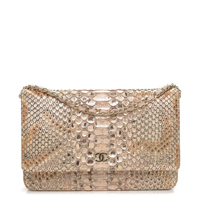 Chanel Metallic Python Wallet On Chain WOC Light Pink 1 of 8