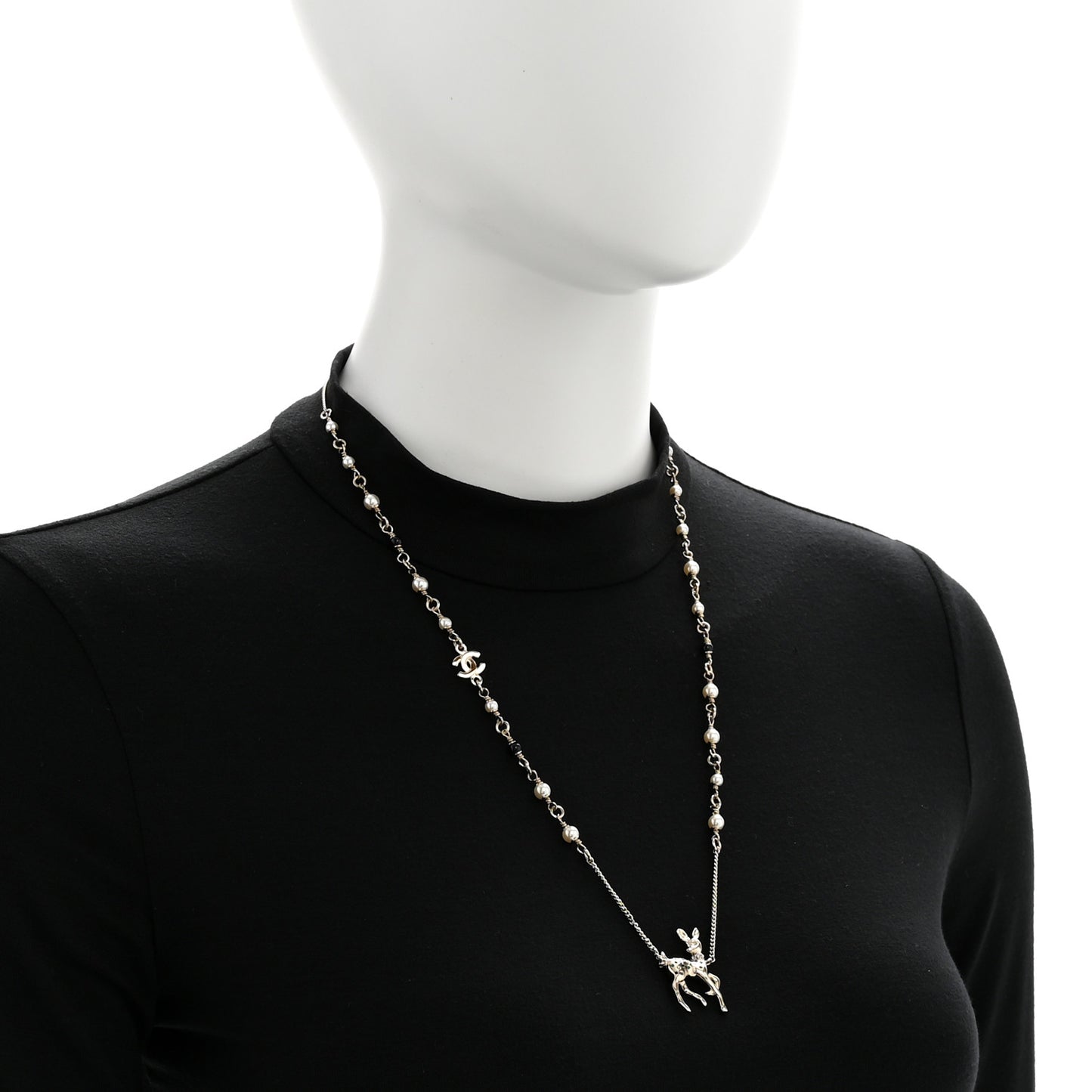 Metal Crystal Pearl Deer Pendant Necklace Green Black Gold