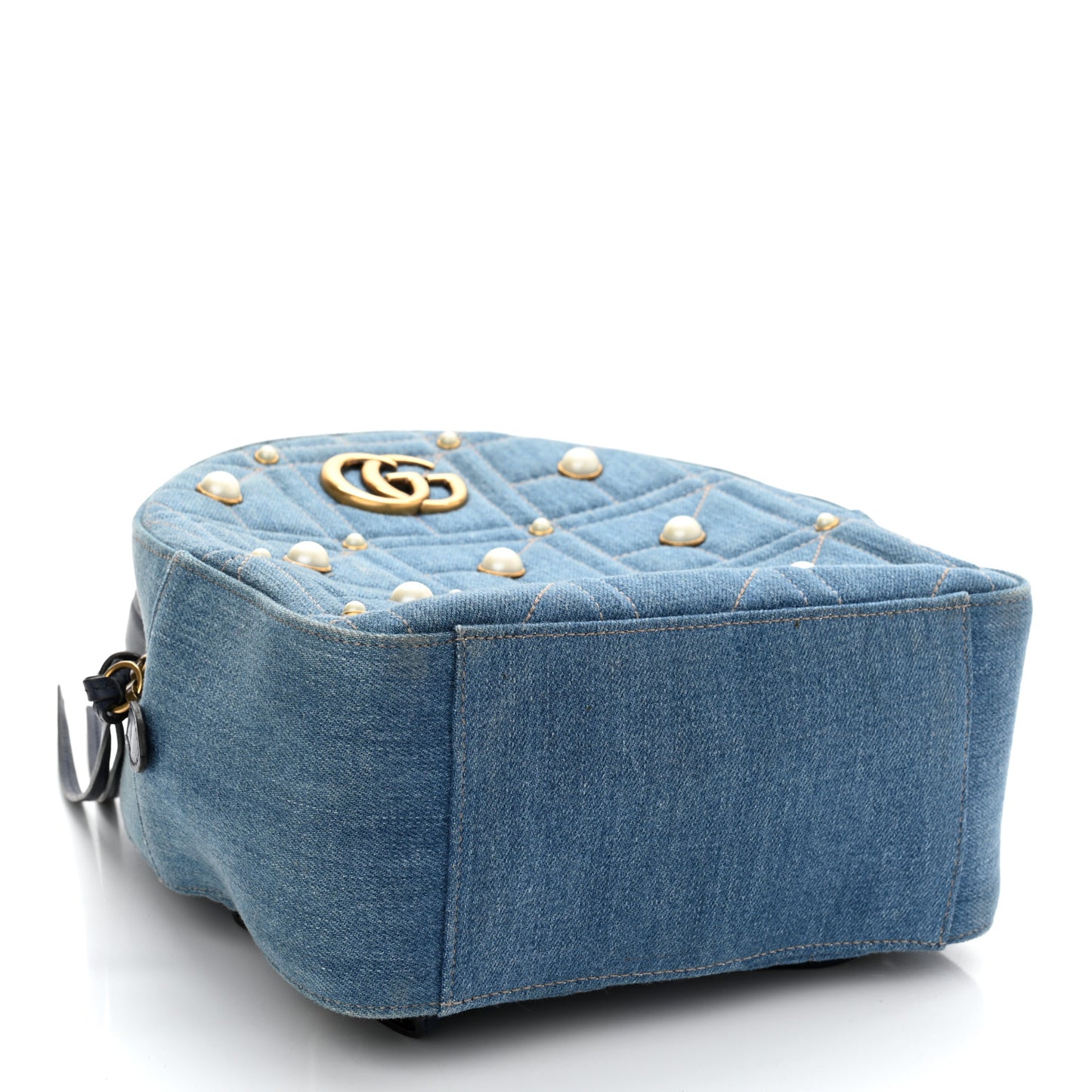 Kura Denim Matelasse Cubic Pearl Studded GG Marmont Dome Backpack Blue