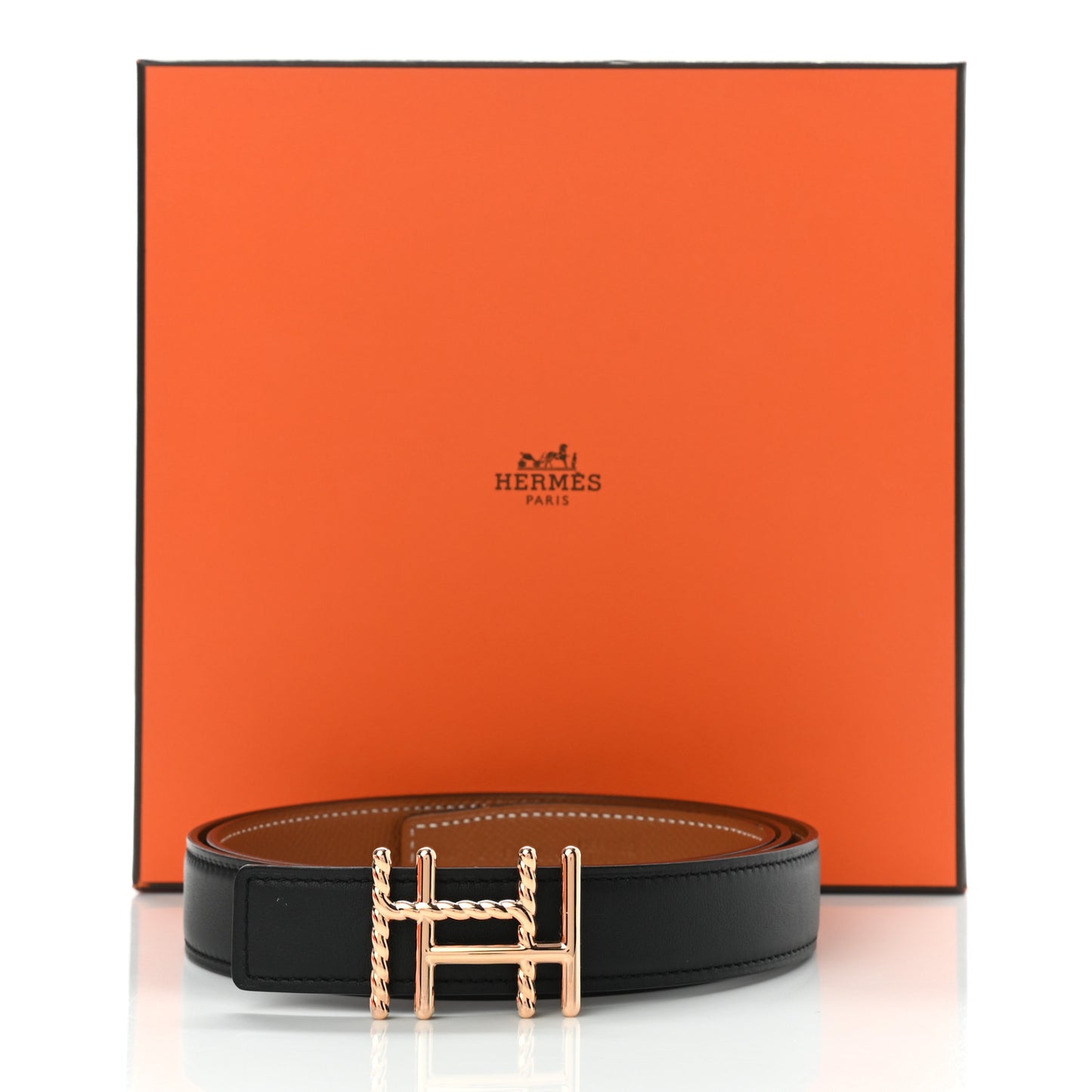Swift Epsom 24mm H au Carre Twist Belt 90 Black Gold