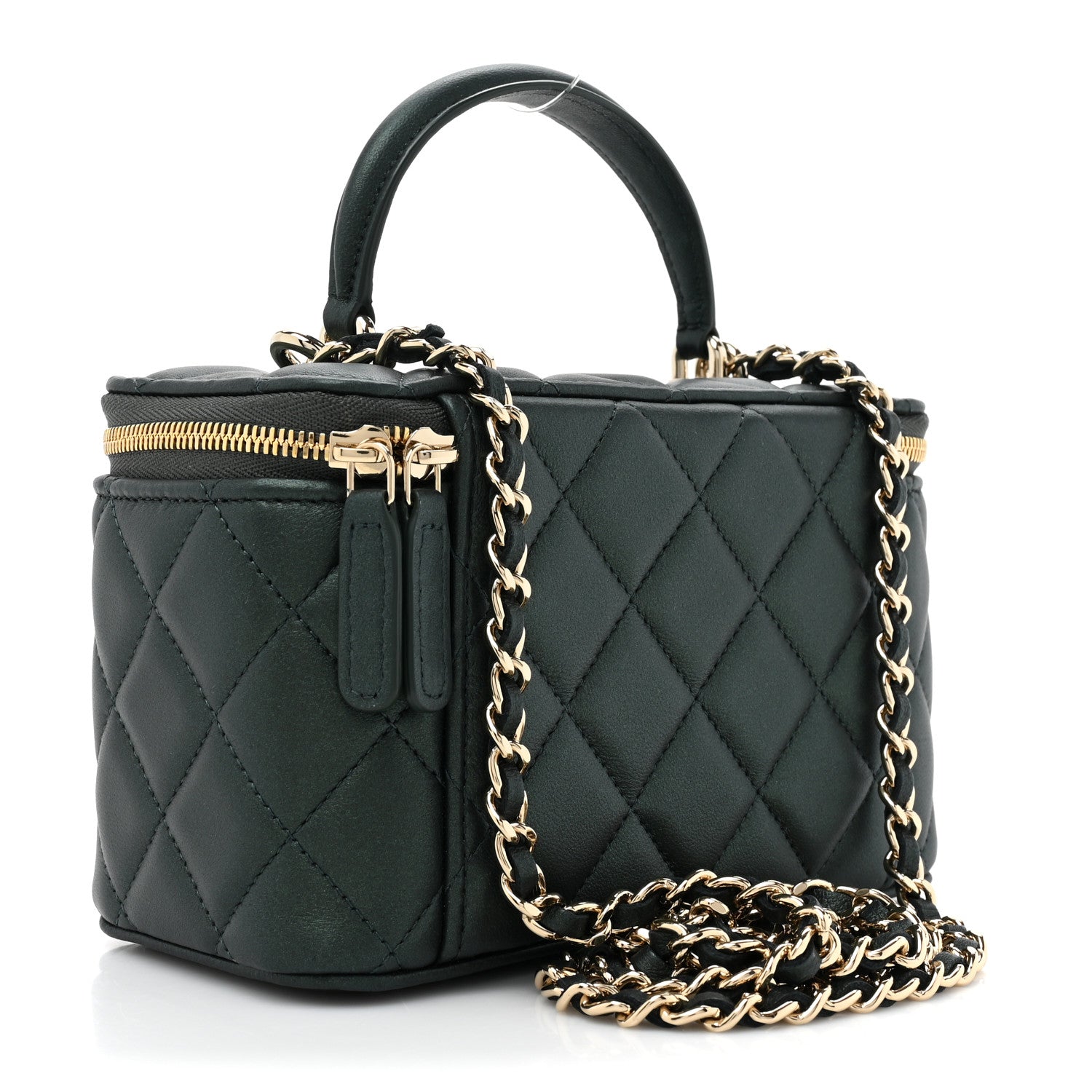 Chanel Iridescent Lambskin Quilted Small Top Handle Vanity Case With Chain Green 3 of 11