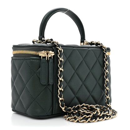Chanel Iridescent Lambskin Quilted Small Top Handle Vanity Case With Chain Green 3 of 11