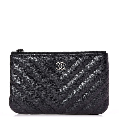 Chanel Metallic Caviar Chevron Quilted Small Cosmetic Case Black 1 of 8