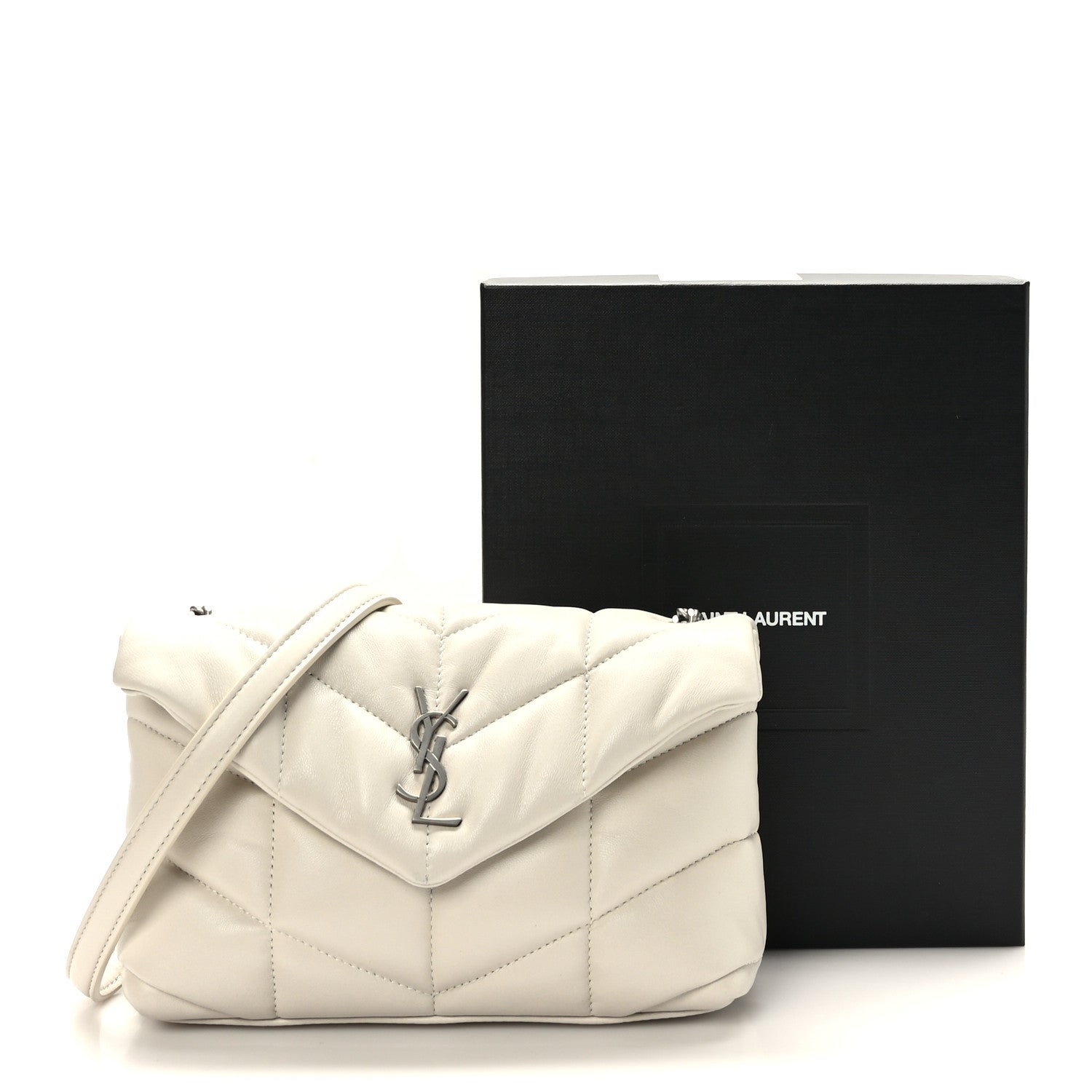 Saint Laurent Lambskin Quilted Toy Loulou Puffer Monogram Chain Satchel Crema Soft 10 of 10