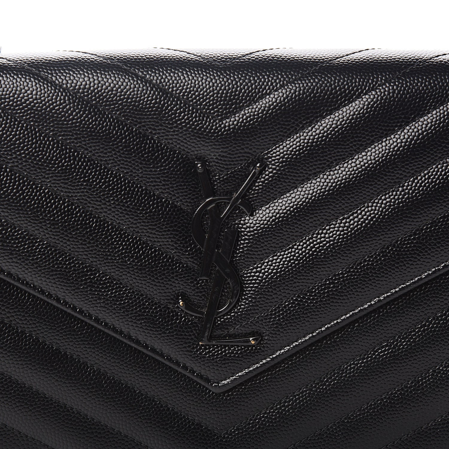 Saint Laurent Grain De Poudre Matelasse Chevron Monogram Chain Wallet Black 10 of 10