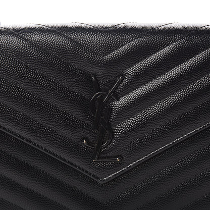 Saint Laurent Grain De Poudre Matelasse Chevron Monogram Chain Wallet Black 10 of 10