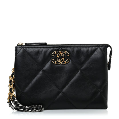Chanel Shiny Goatskin Quilted Small Chanel 19 Pouch With Handle Black 1 of 7