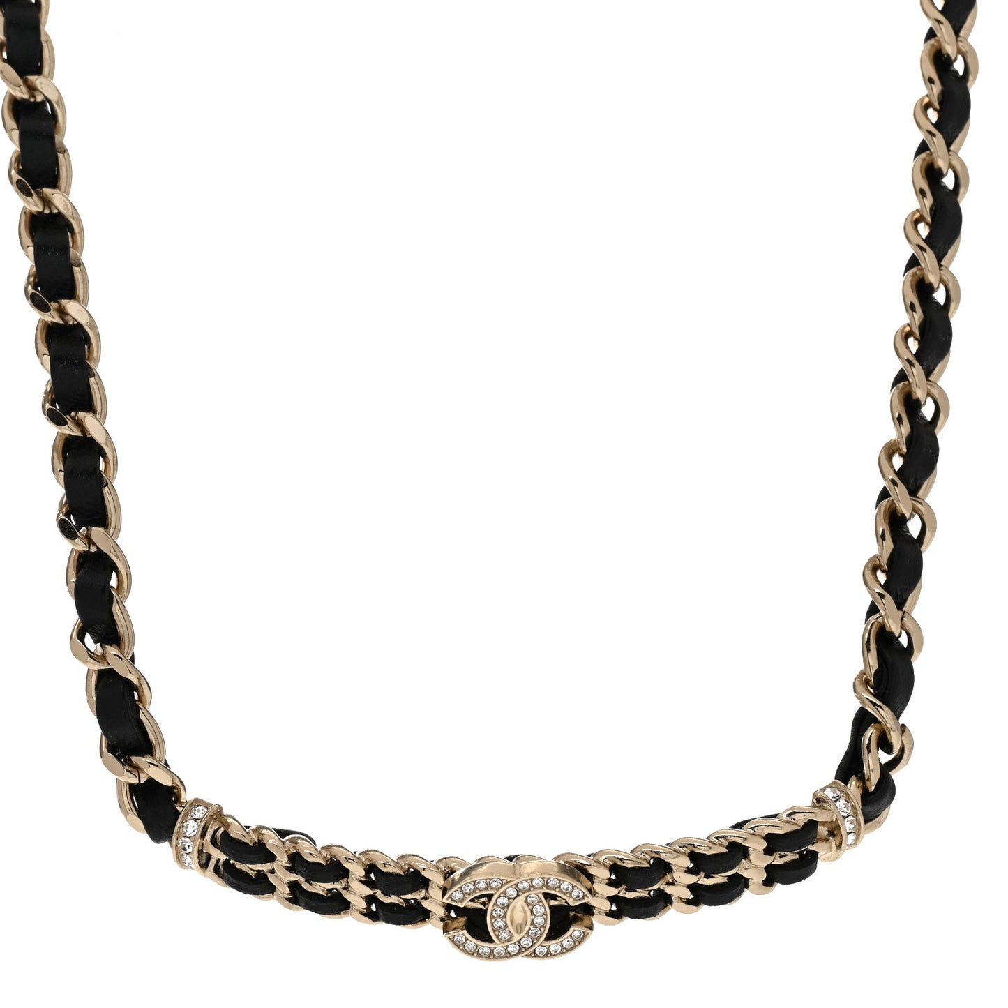 Metal Lambskin Crystal CC Choker Necklace Black Gold