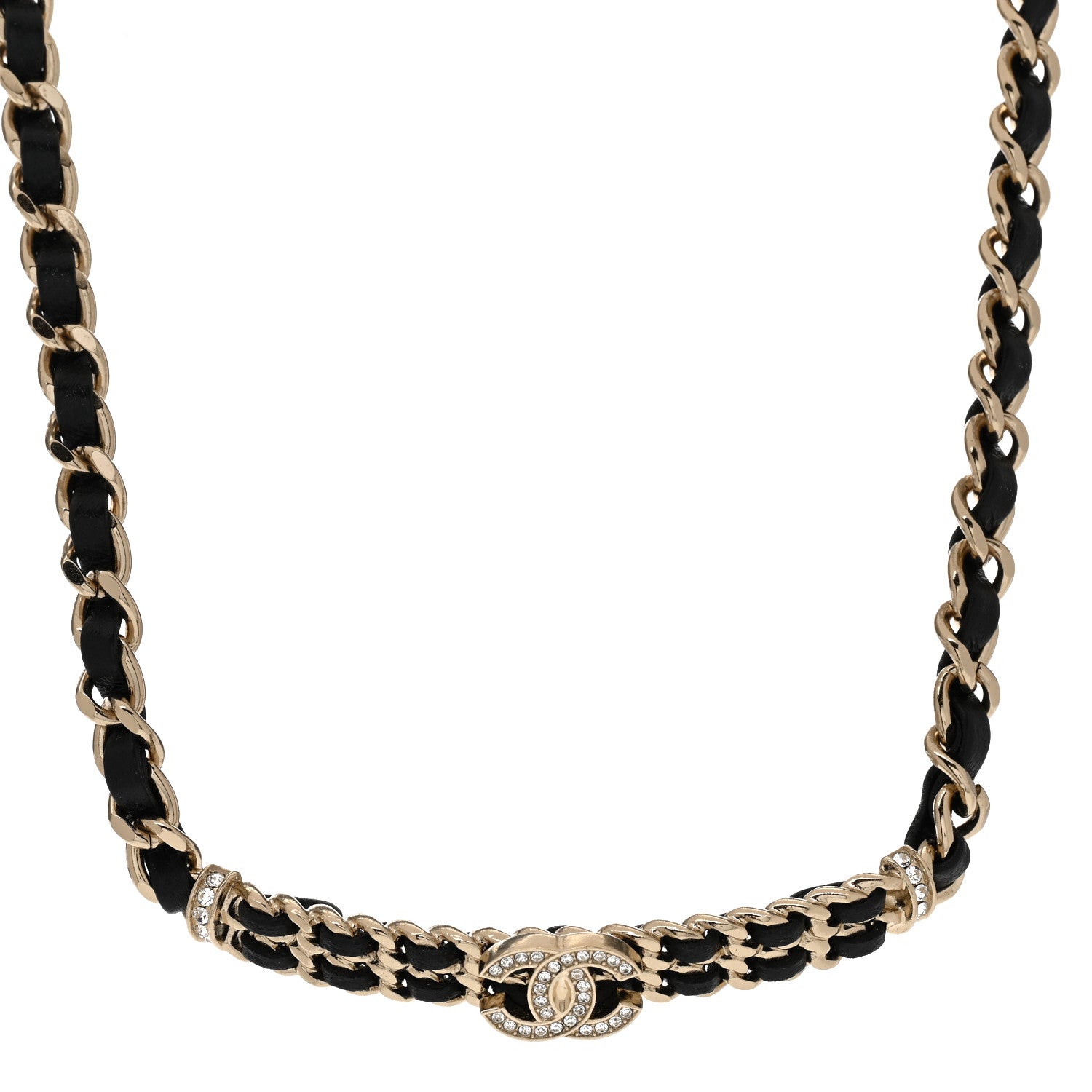 Chanel Metal Lambskin Crystal CC Choker Necklace Black Gold 1 of 6