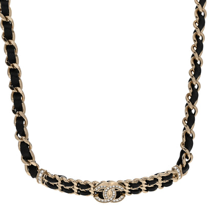 Chanel Metal Lambskin Crystal CC Choker Necklace Black Gold 1 of 6