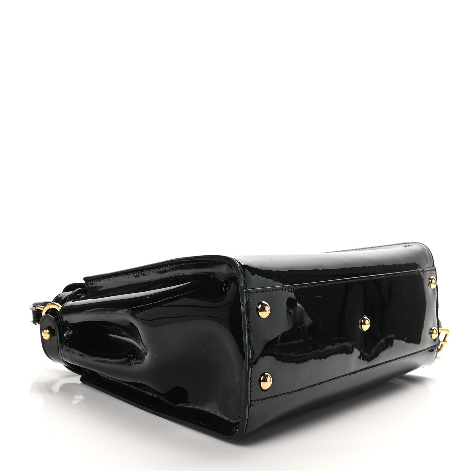 Fendi Patent Glazed Fabric FF 1974 Medium Peekaboo Iconic Defender Satchel Mogano Panna Black 5 of 11