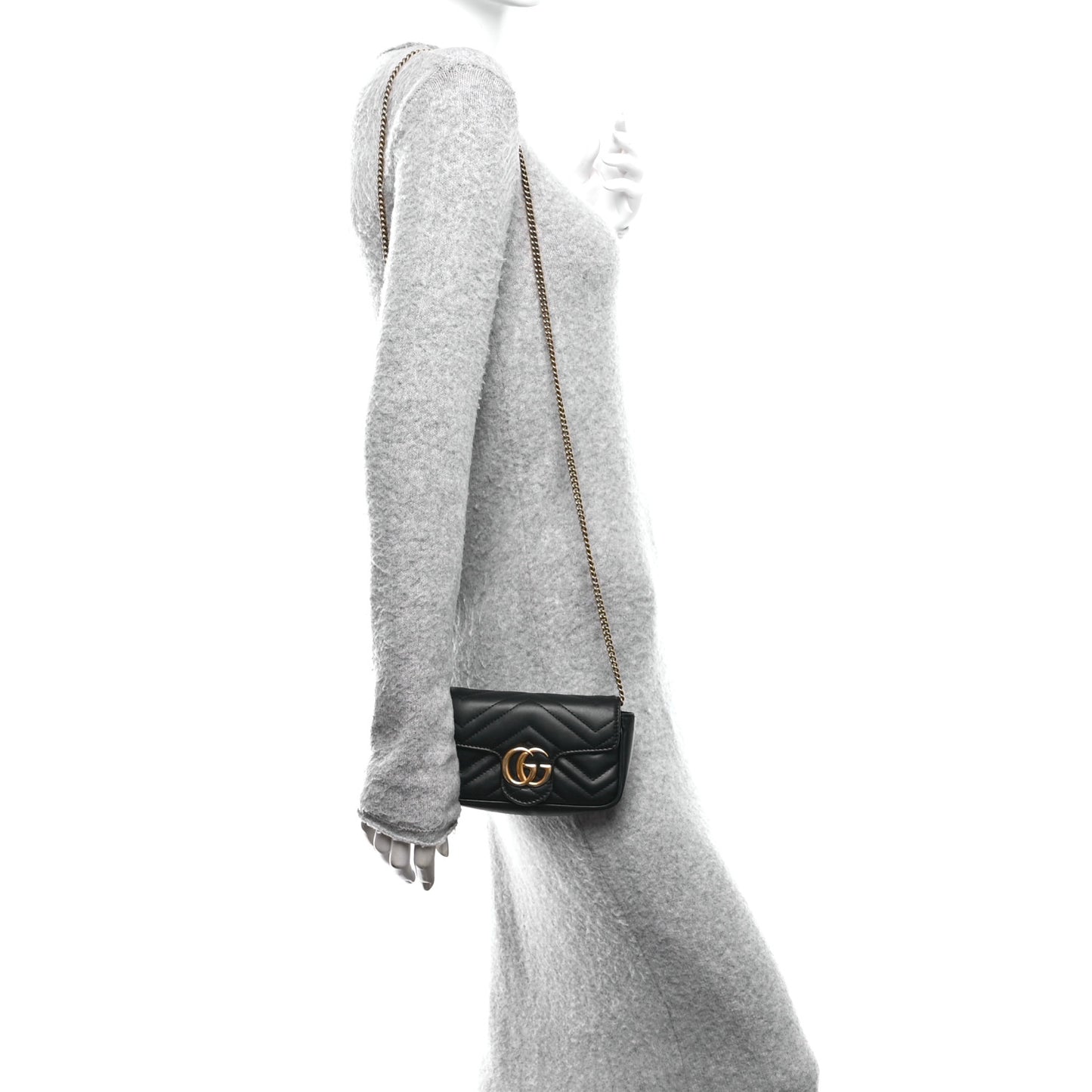 Calfskin Matelasse Super Mini GG Marmont Shoulder Bag Black
