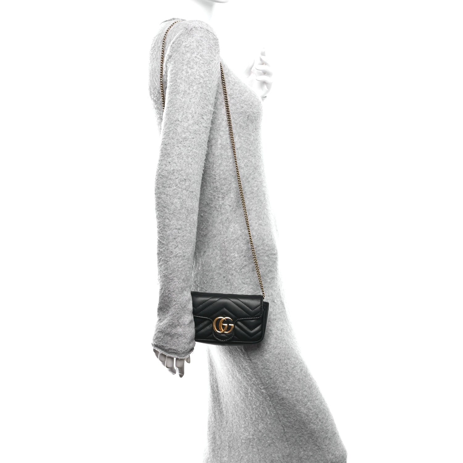 Gucci Calfskin Matelasse Super Mini GG Marmont Shoulder Bag Black 2 of 10