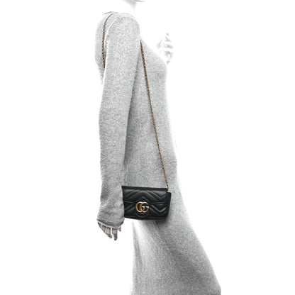 Gucci Calfskin Matelasse Super Mini GG Marmont Shoulder Bag Black 2 of 10