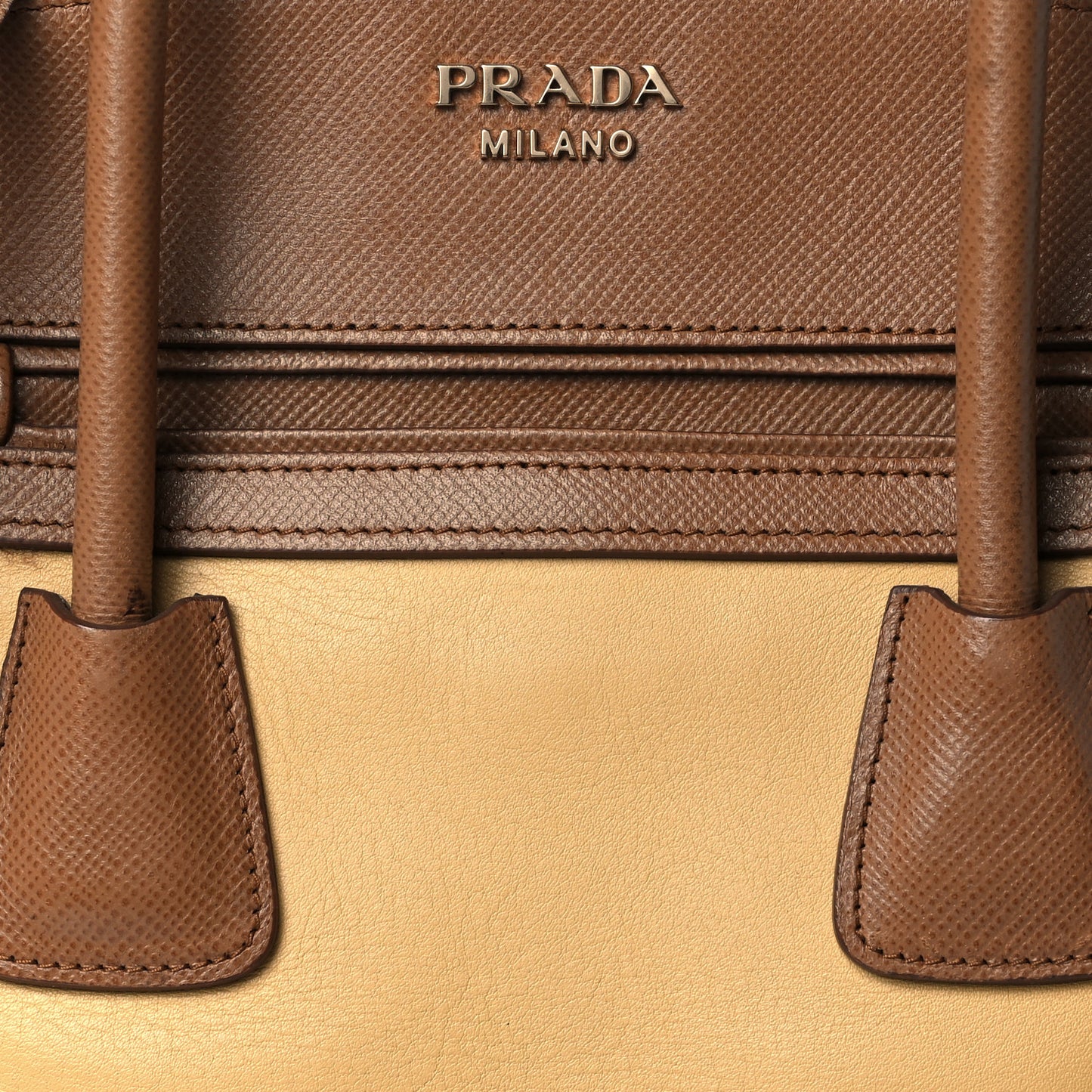 Saffiano City Calfskin Bi-Color Tote Ginestra Caramel