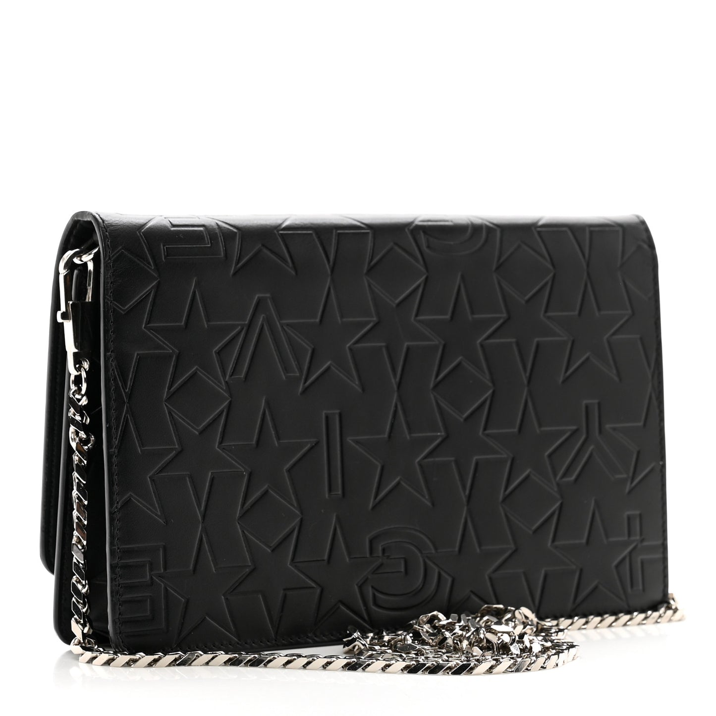 Calfskin Star Embossed Chain Wallet Black
