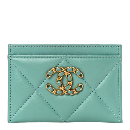 Chanel Shiny Goatskin Quilted Chanel 19 Card Holder Turquoise 1 of 12