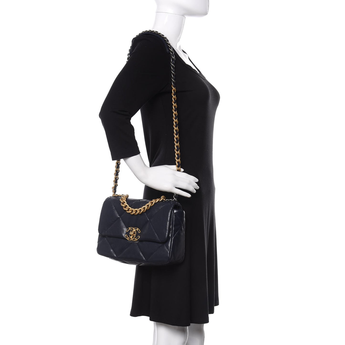 Goatskin Quilted Medium Chanel 19 Flap Navy Blue
