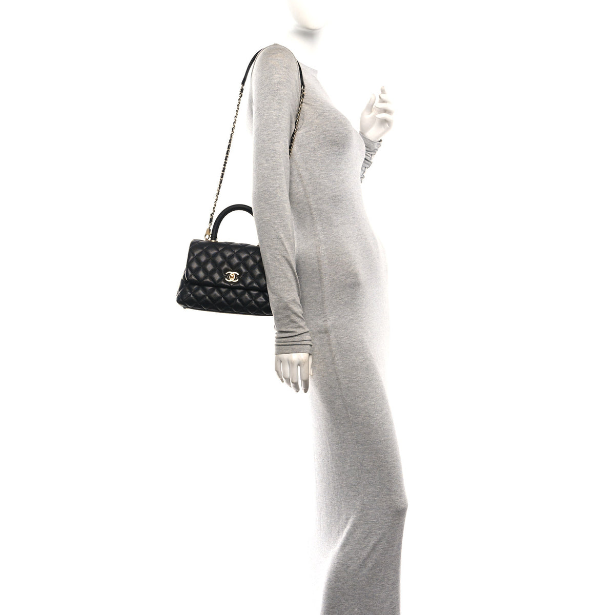 Caviar Quilted Mini Coco Handle Flap Black