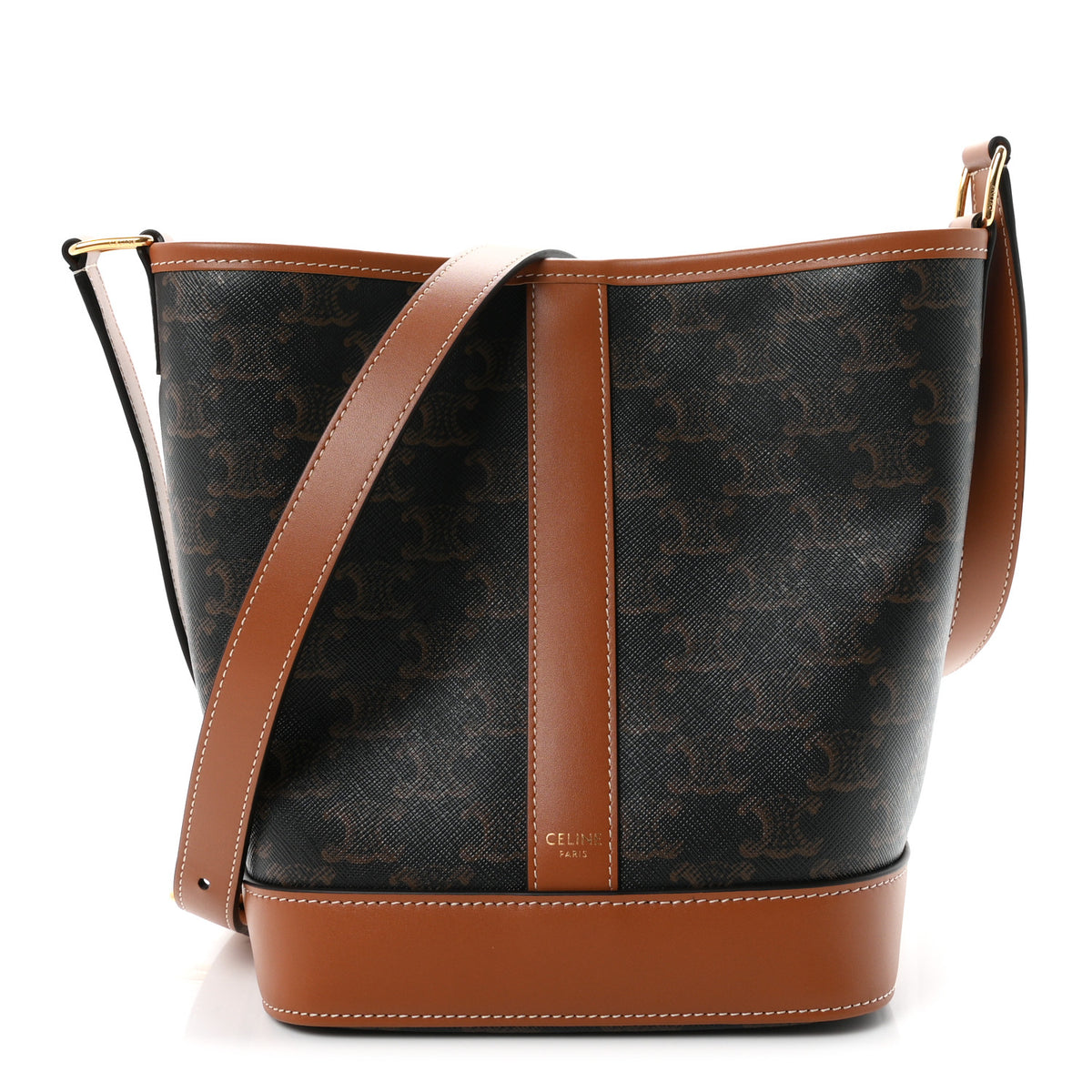 Celine Triomphe Canvas Calfskin Small Bucket Bag Tan 1 of 23