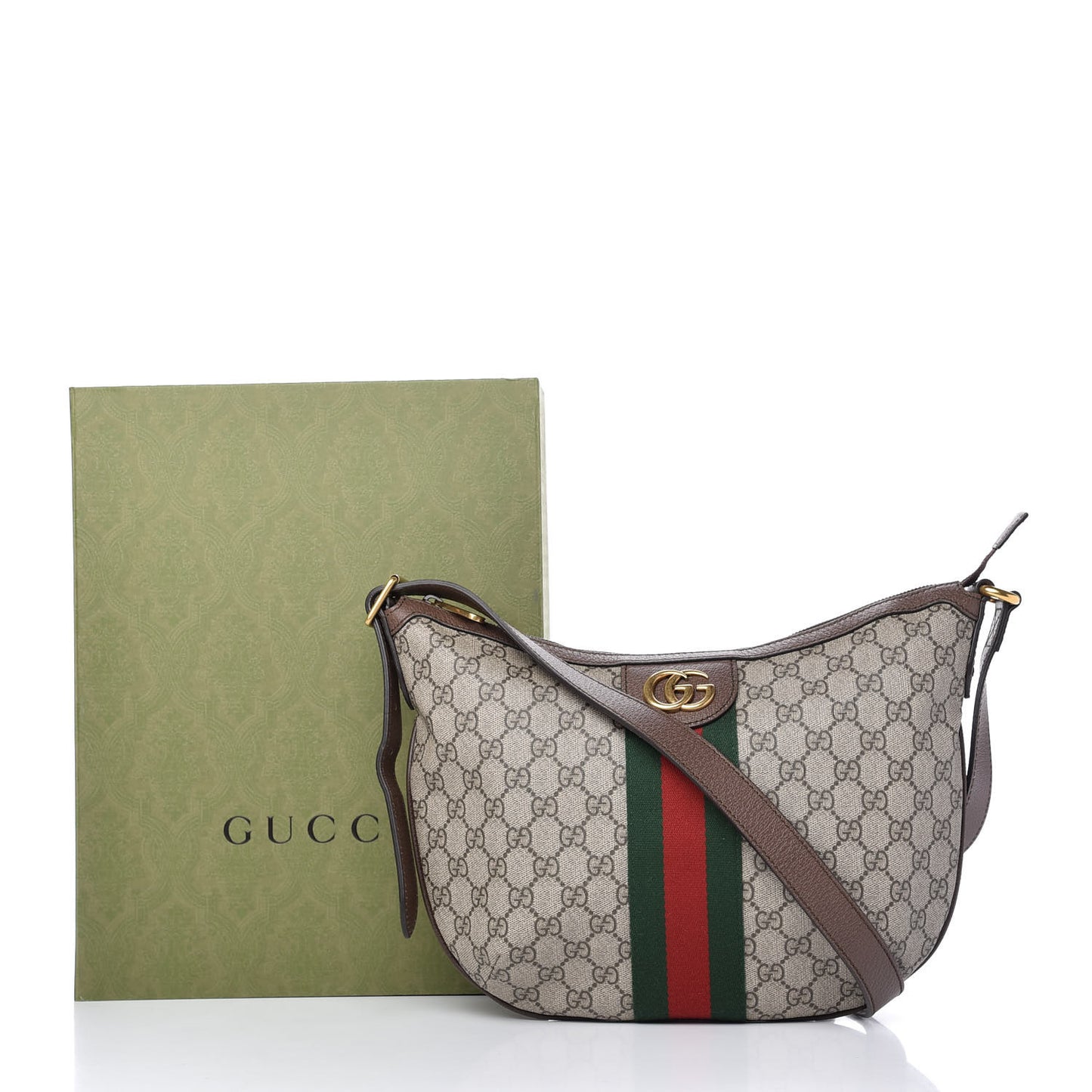 GG Supreme Monogram Web Small Ophidia Half Moon Hobo Brown