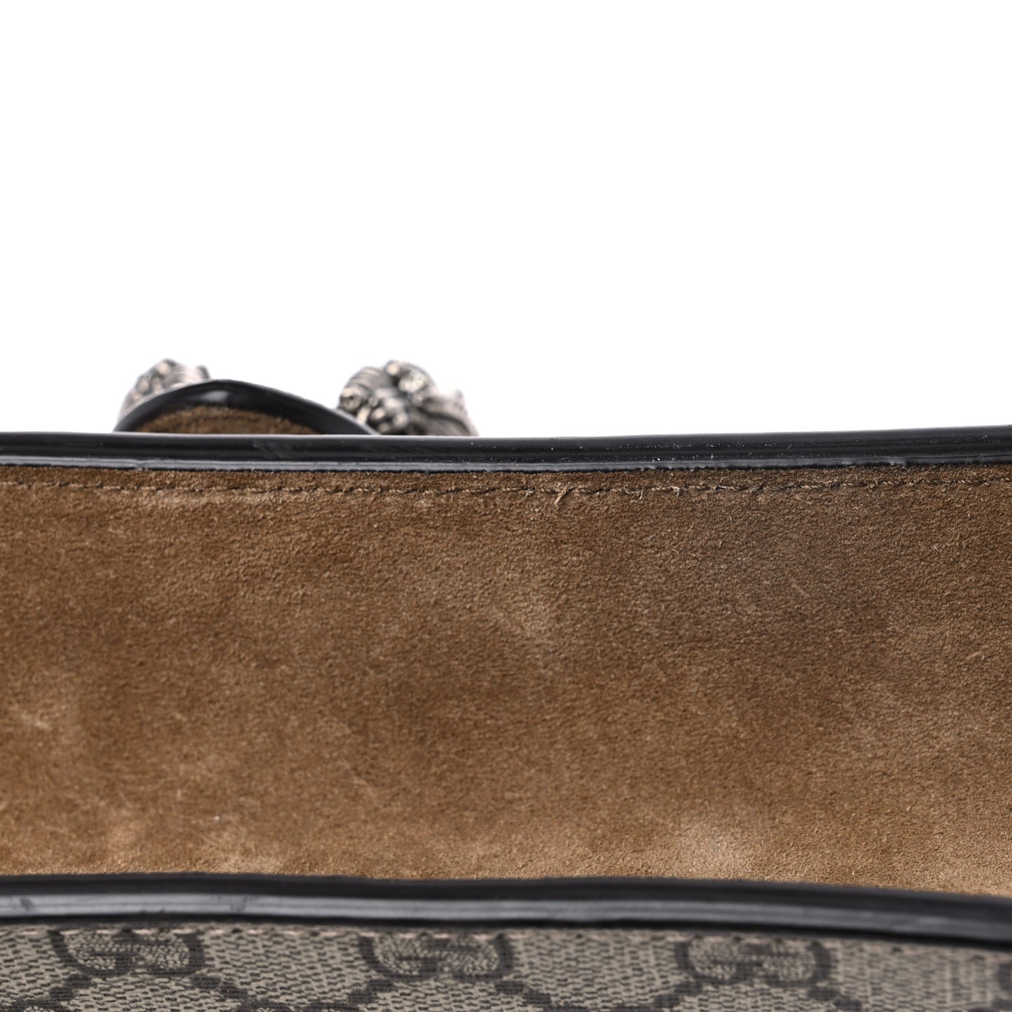 GG Supreme Monogram Suede Crystal Small Dionysus Shoulder Bag Beige Ebony Taupe