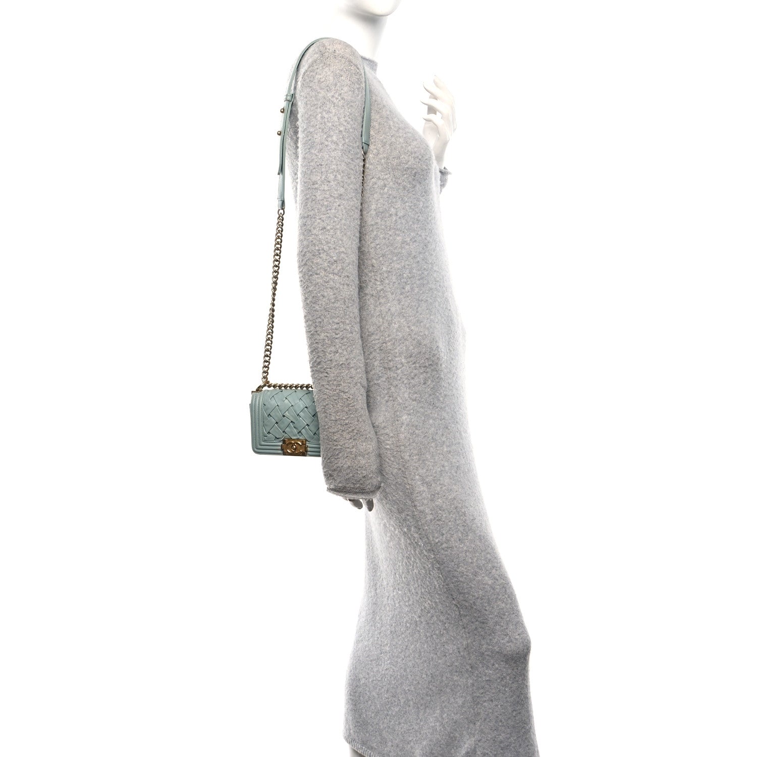 Chanel Lambskin Woven Mini Chateau Boy Flap Light Blue 2 of 13