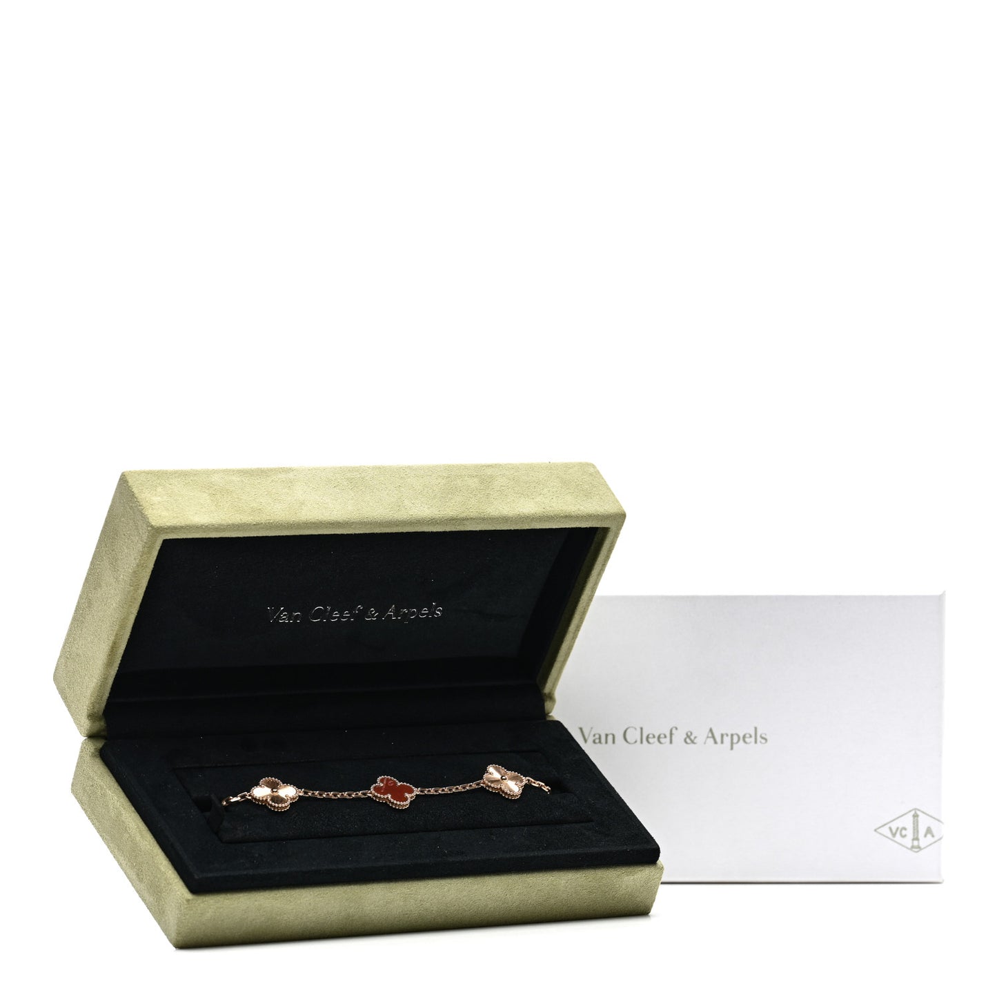 18K Rose Gold Carnelian 5 Motifs Guilloche Vintage Alhambra Bracelet