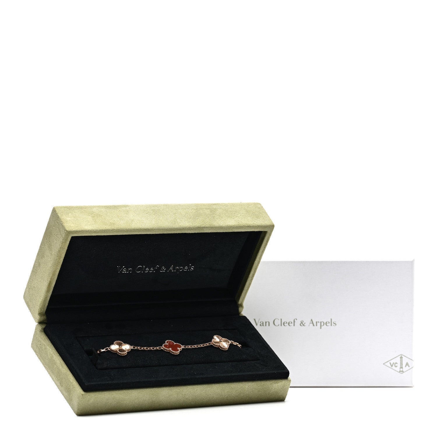 Van Cleef & Arpels 18K Rose Gold Carnelian 5 Motifs Guilloche Vintage Alhambra Bracelet 5 of 5