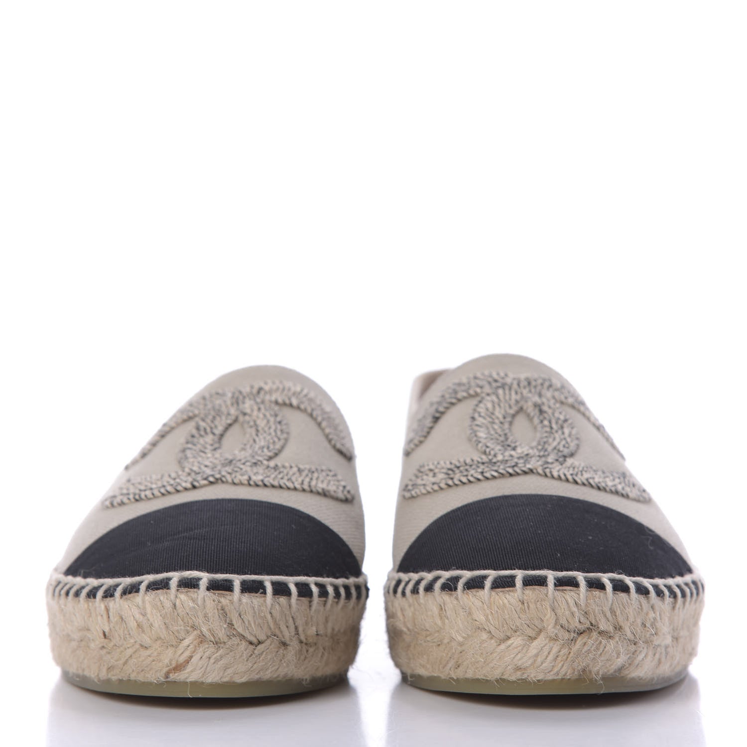 Chanel Canvas Grosgrain CC Espadrilles 35 Beige Black 2 of 11