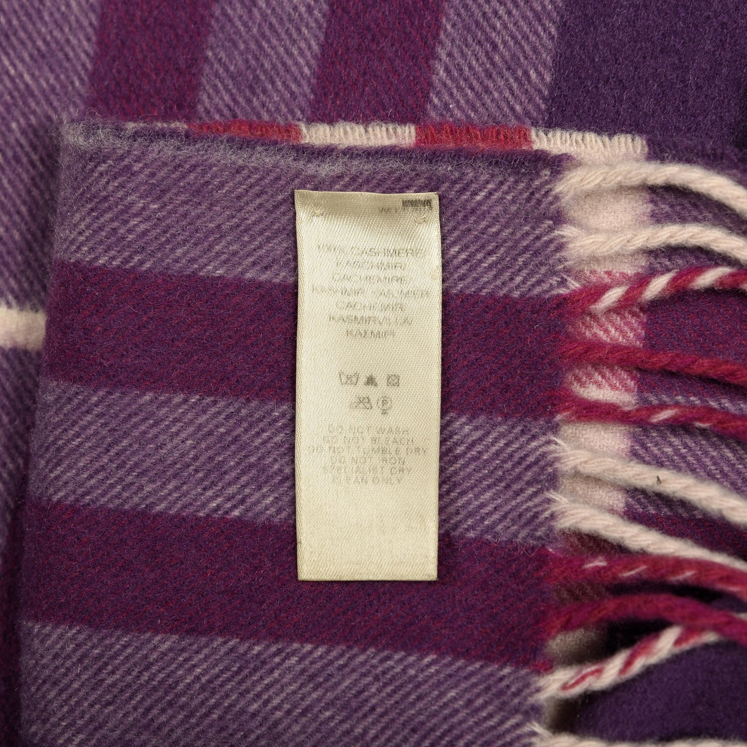 Burberry Cashmere Giant Check Fringe Scarf Purple 4 of 4