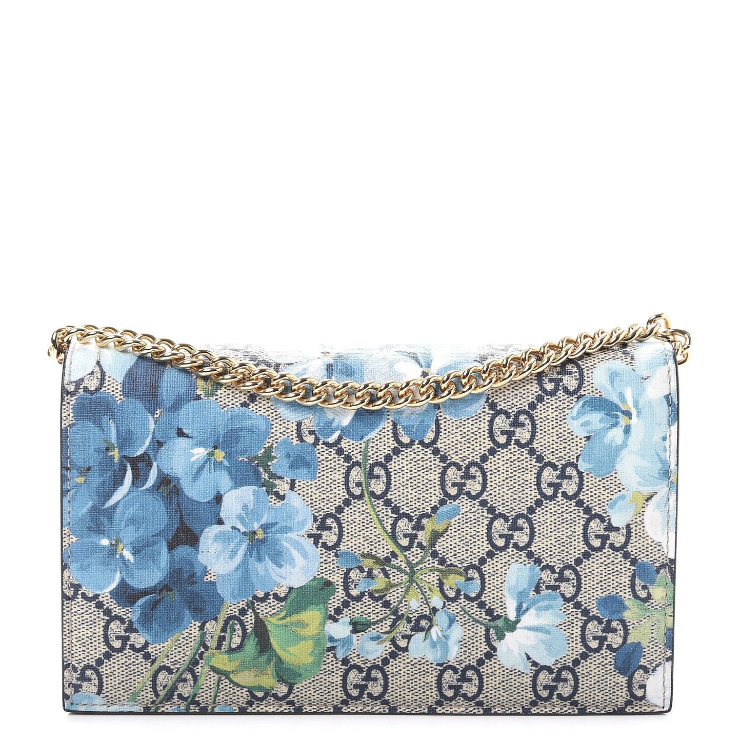 GG Supreme Monogram Blooms Chain Wallet Blue