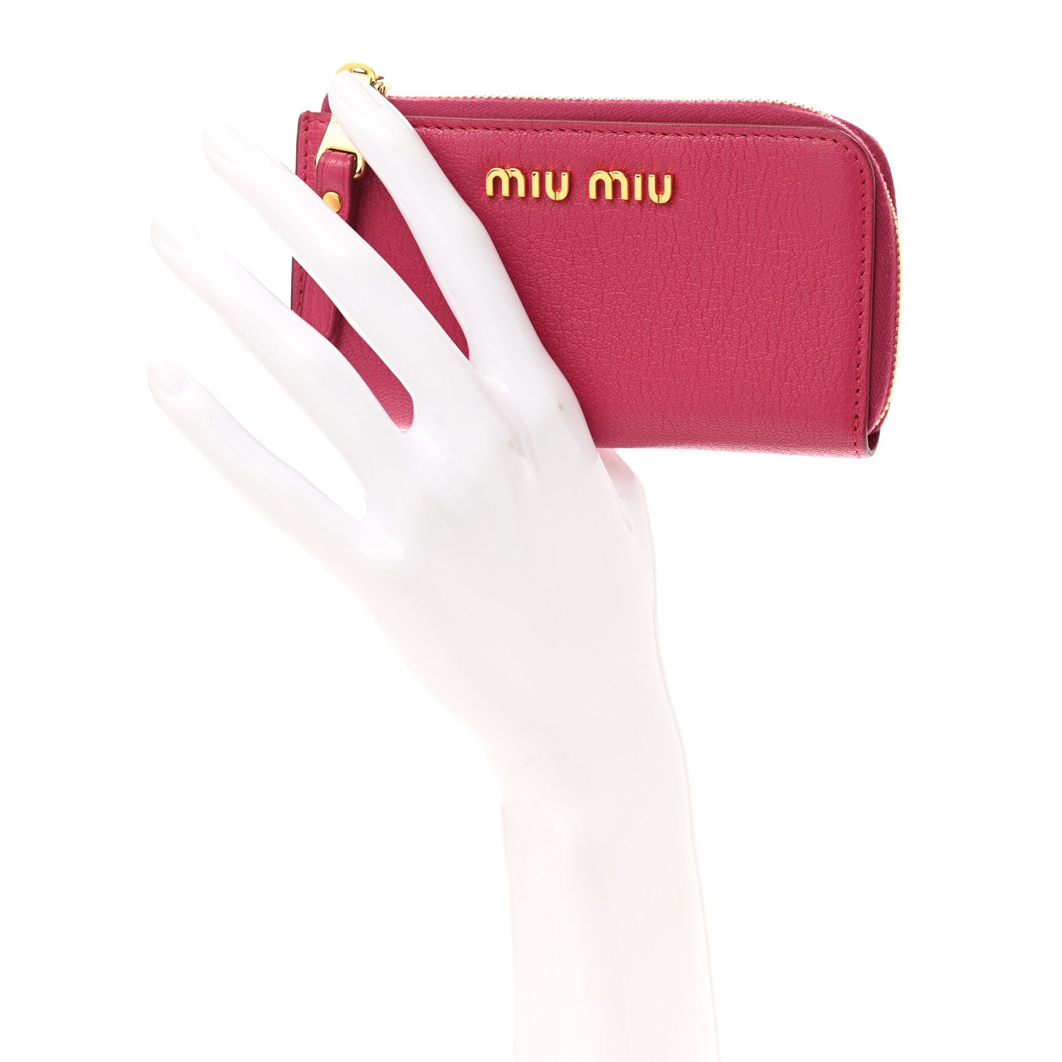 Miu Miu Goatskin Madras Zip Compact Wallet Pink 2 of 9