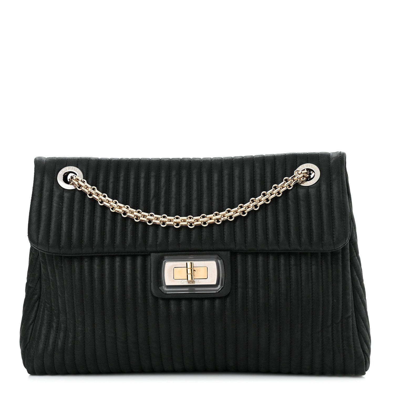 Chanel Iridescent Calfskin Vertical Quilted Mademoiselle Lock Bijoux Flap Shoulder Bag Black 1 of 9