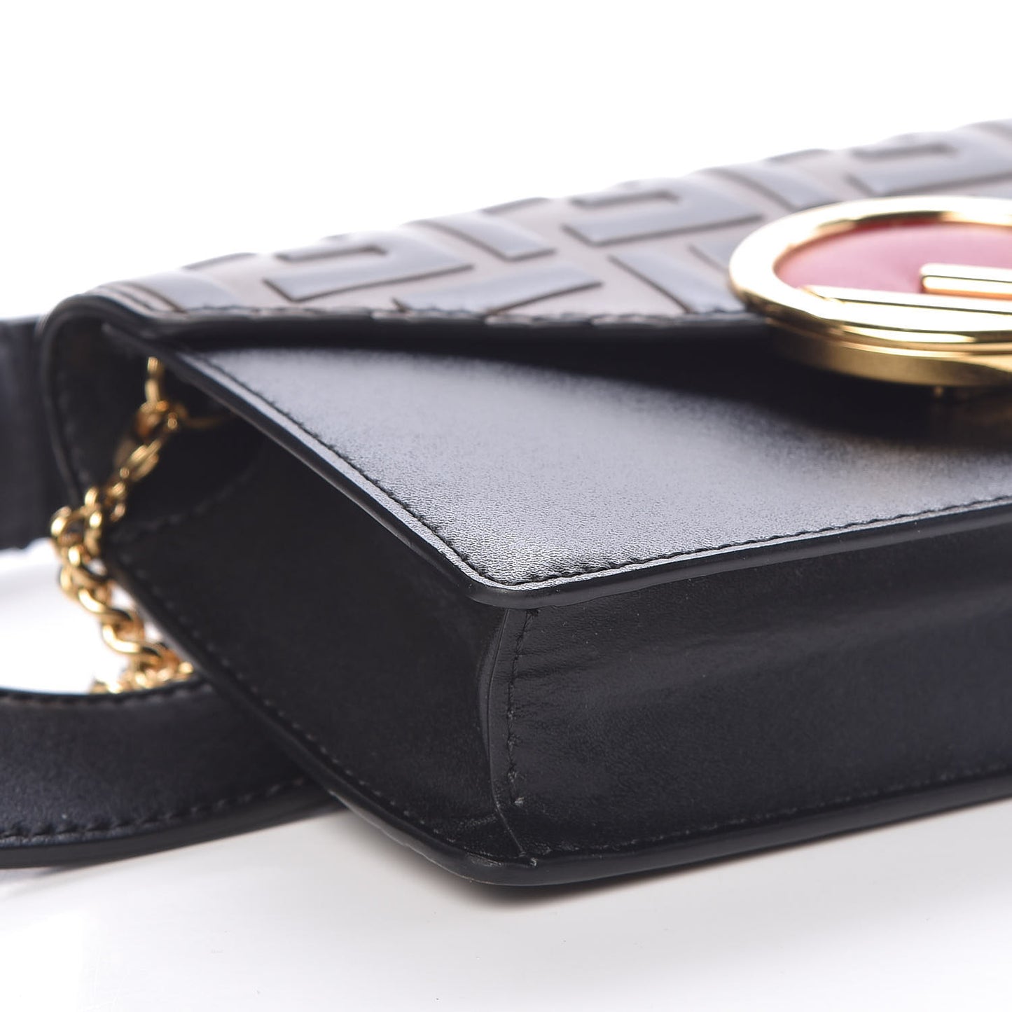 Vitello Liberty F is Fendi Bi-Color FF 1974 Embossed Envelope Belt Bag Maya Black