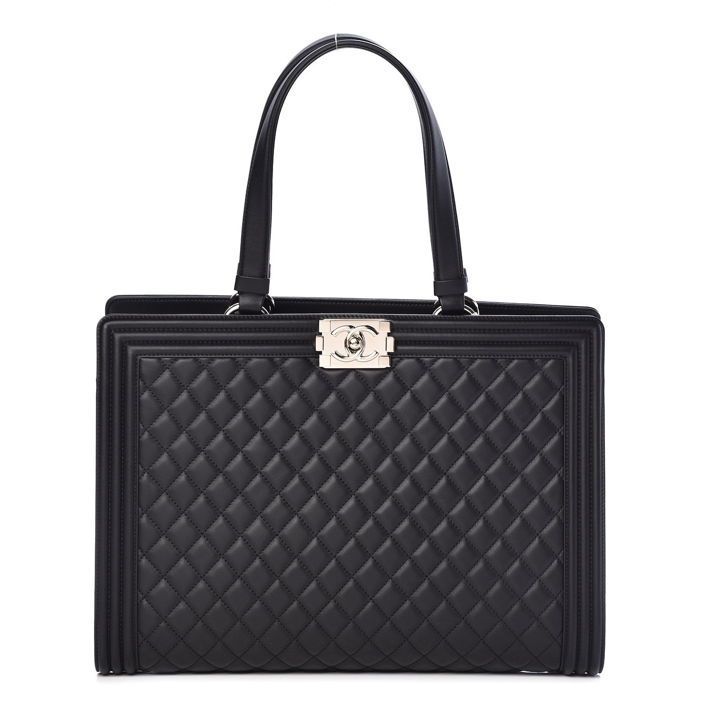 Calfskin Quilted Boy Shopping Tote Black