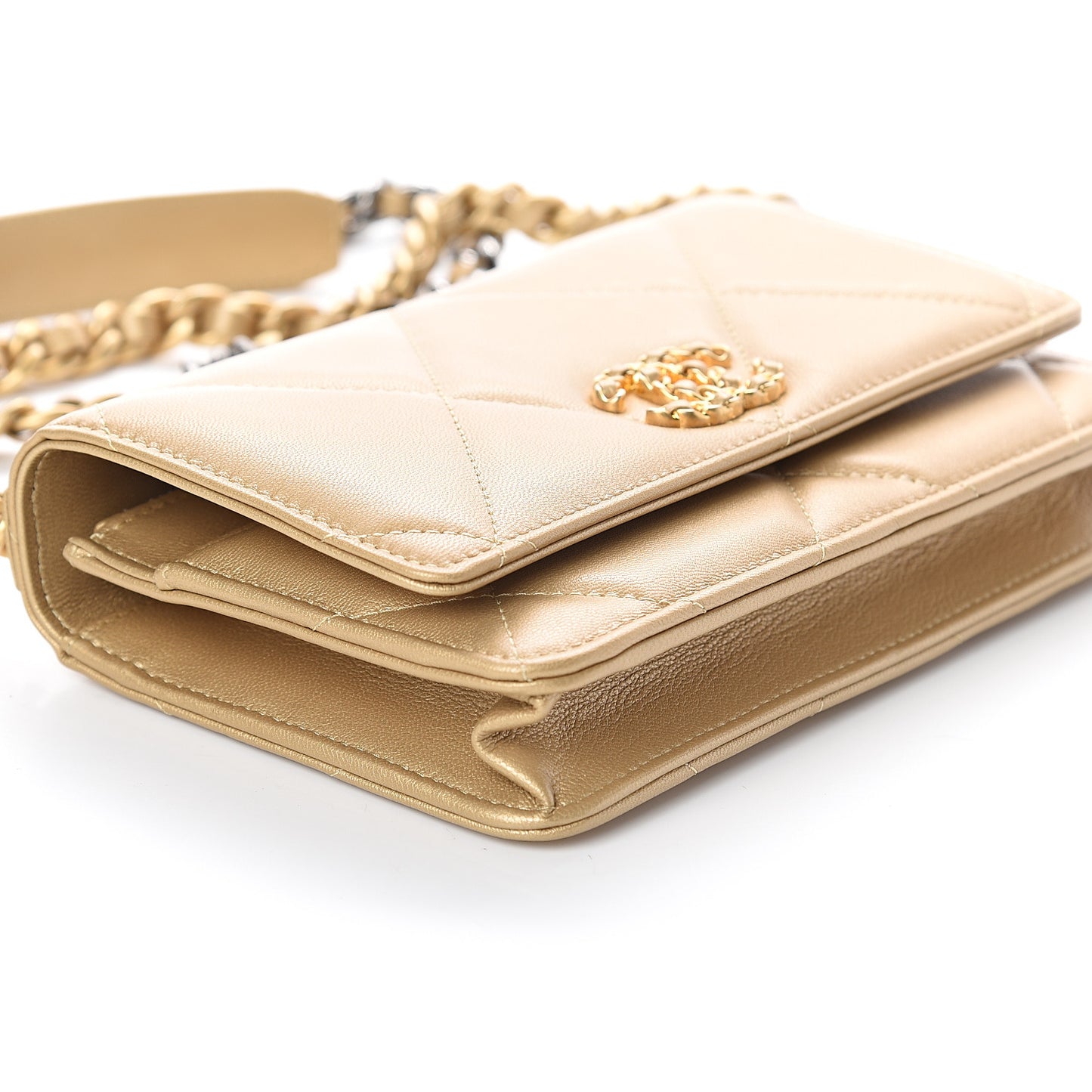 Metallic Goatskin Quilted 19 Wallet On Chain WOC Gold