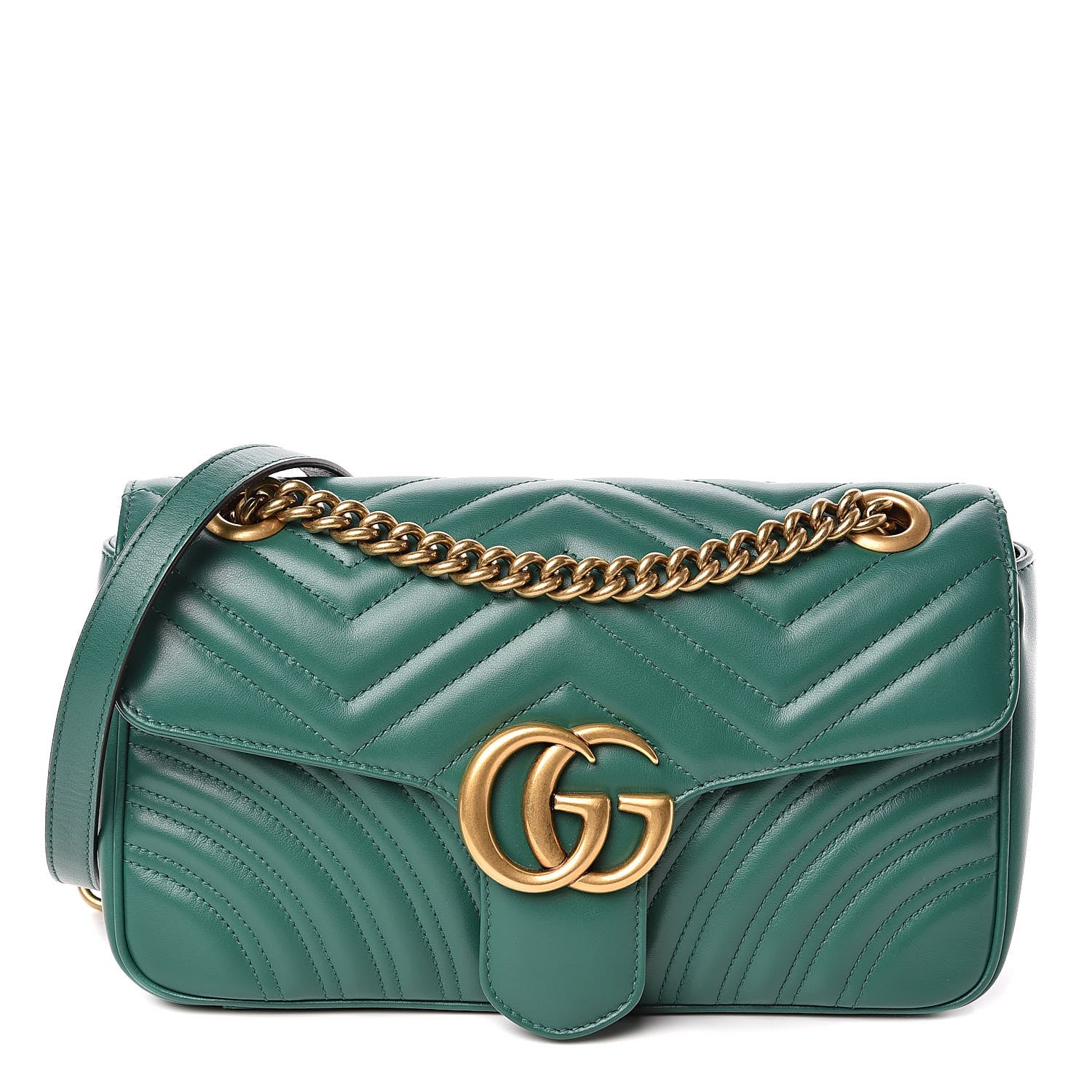 Gucci Calfskin Matelasse Small GG Marmont Shoulder Bag Emerald Green 1 of 10
