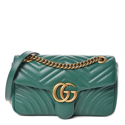 Gucci Calfskin Matelasse Small GG Marmont Shoulder Bag Emerald Green 1 of 10