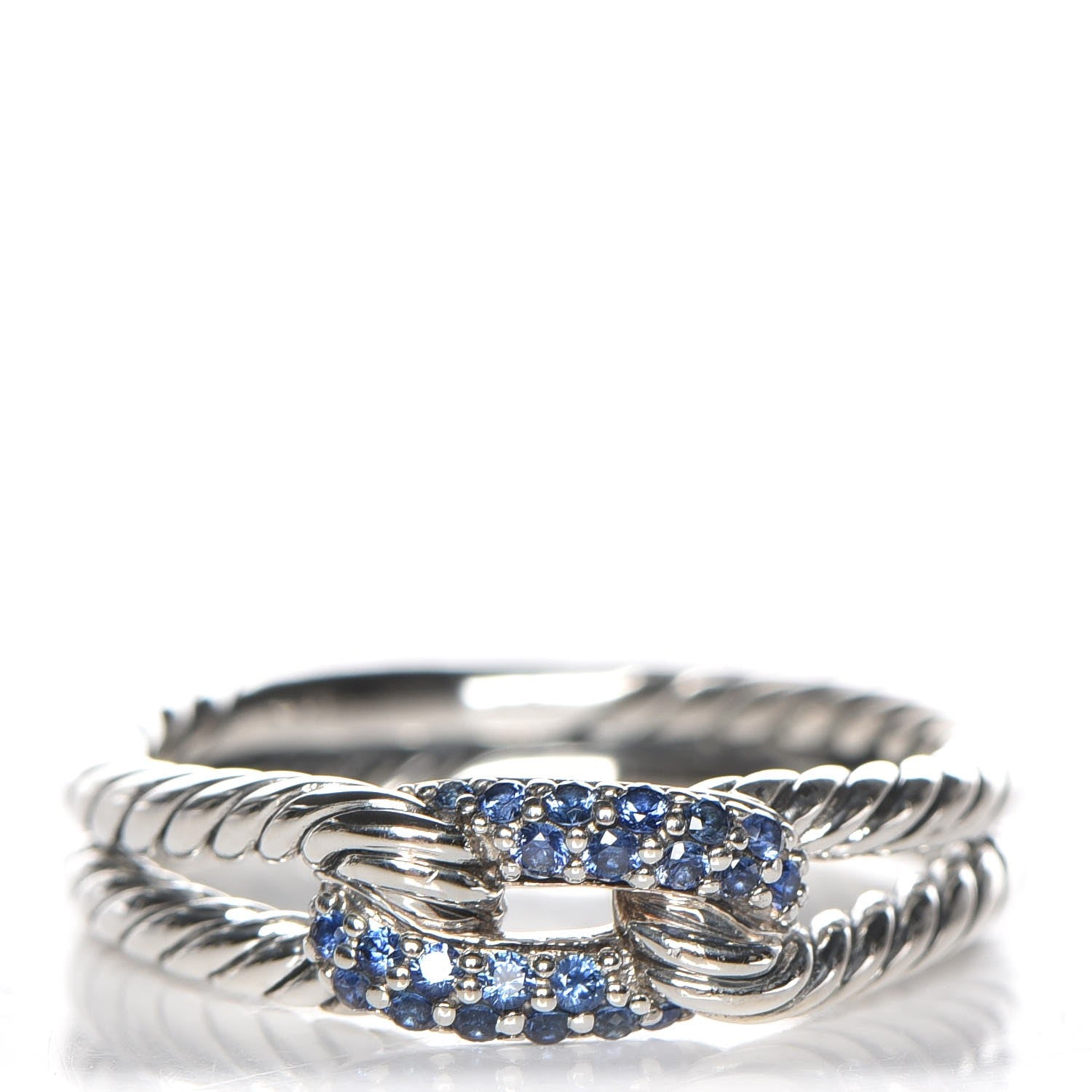 David Yurman Sterling Silver Blue Sapphire Petite Pave Loop Ring 58 8.5 1 of 5