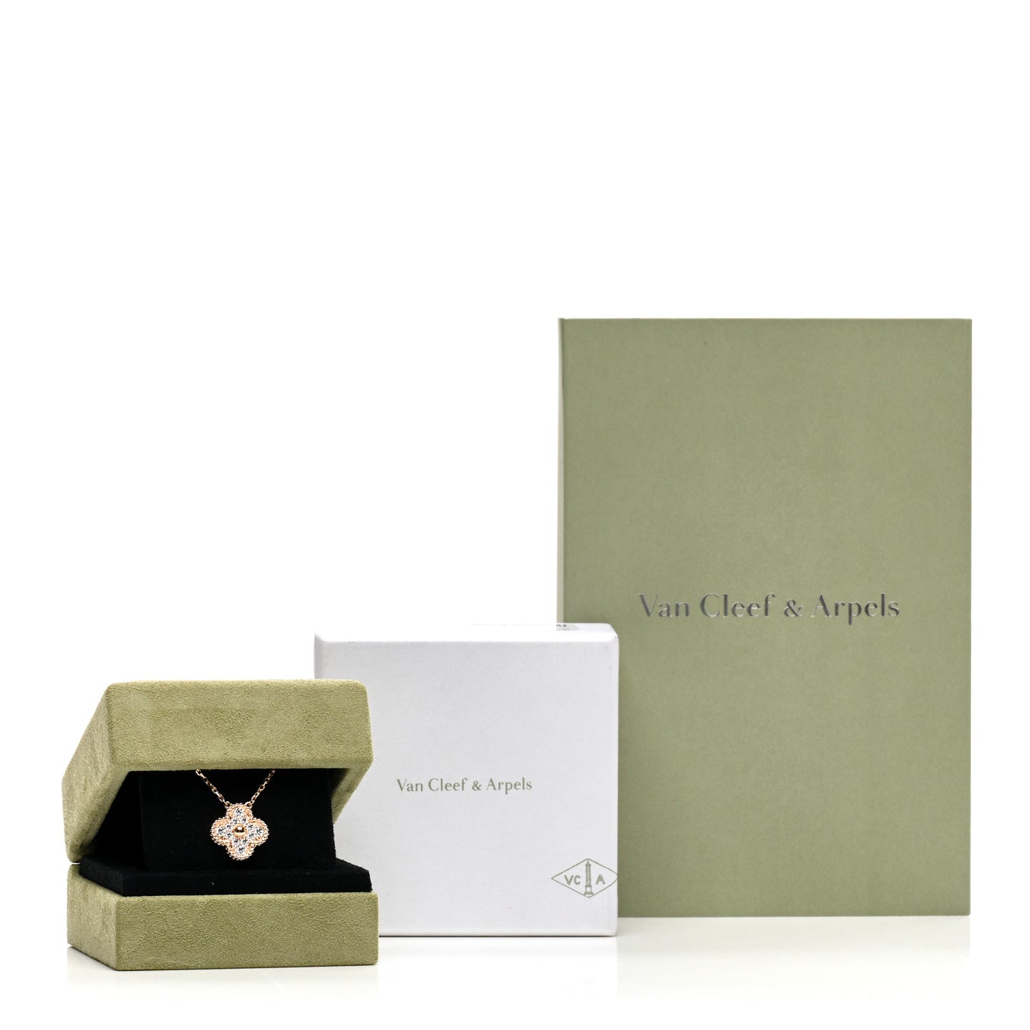 18K Rose Gold Diamond Vintage Alhambra Pendant Necklace