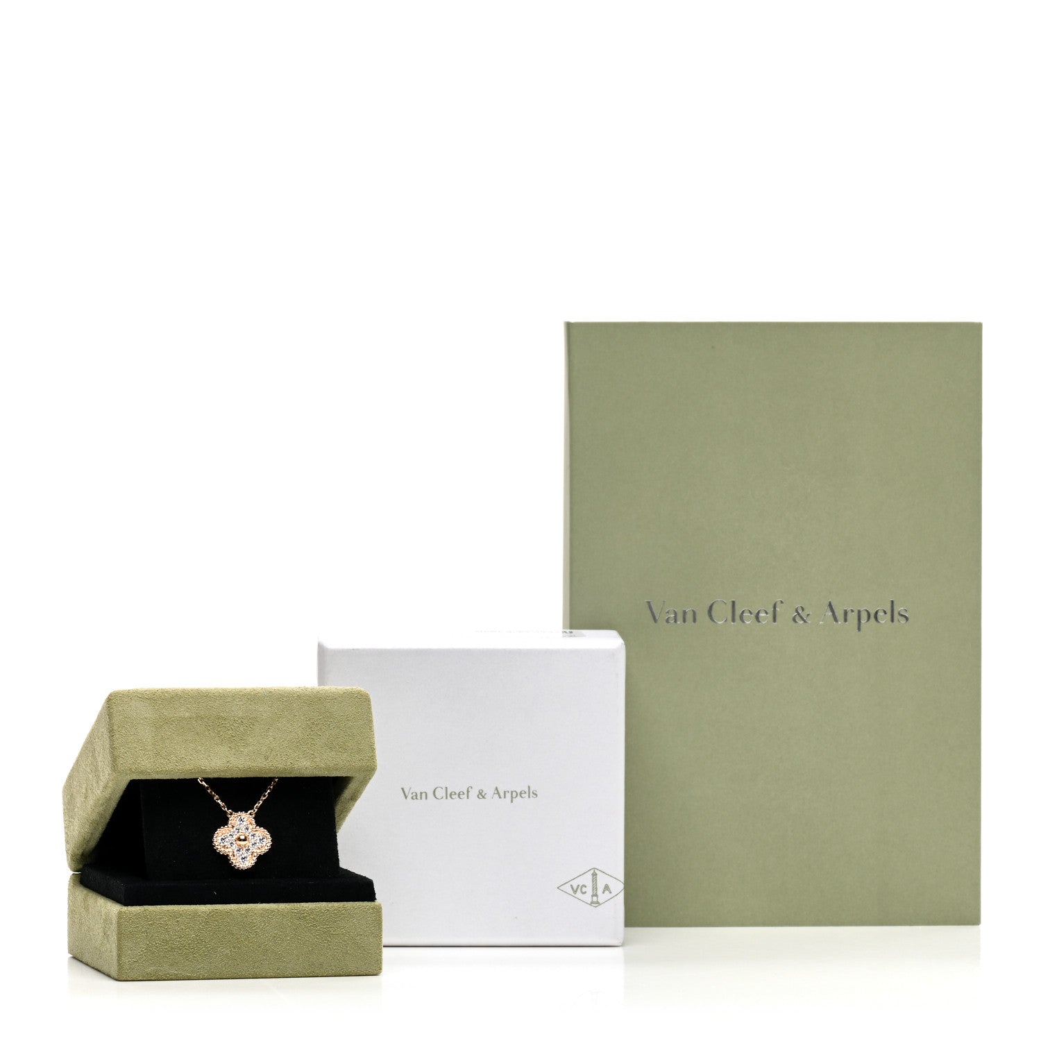 Van Cleef & Arpels 18K Rose Gold Diamond Vintage Alhambra Pendant Necklace 6 of 6